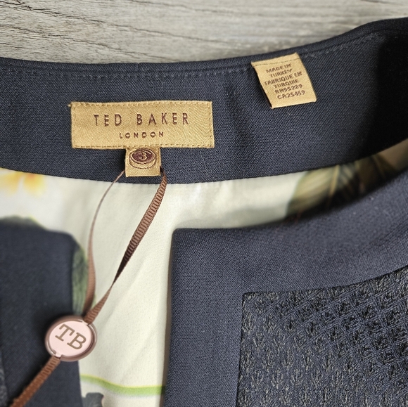 Ted Baker Textured Dress Navy Blue Zipper Front Size 8 NEW - Picture 4 of 11